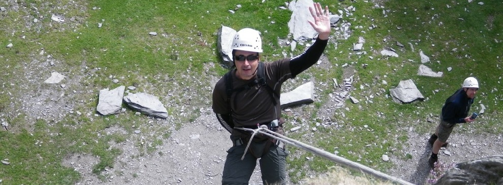 Lake District abseiling with a cool and frinedly wave.